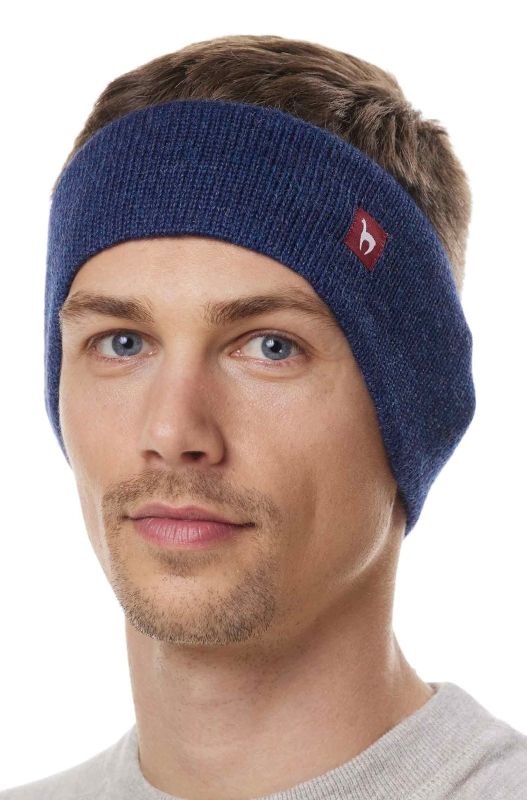 Alpakka pannebånd, UNI,  med ørevarmere, unisex - Blåmelert